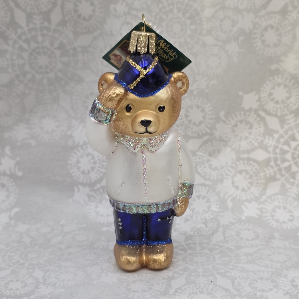 Veteran Bear Blown Glass Ornament OLD WORLD CHRISTMAS Military Soldier Salute
